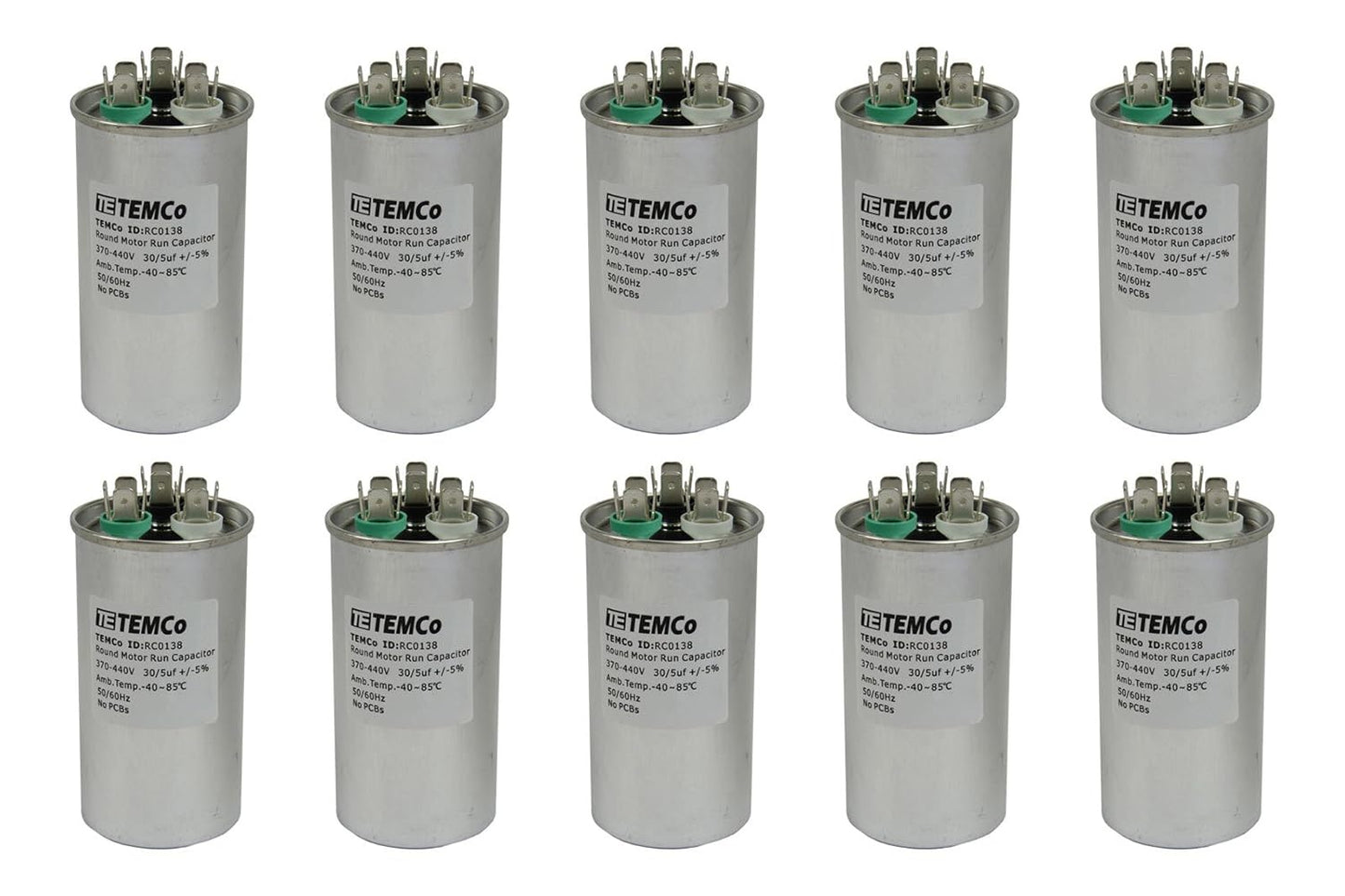 10 Pack 30+5 uF Dual Run Capacitors for HVAC Applications