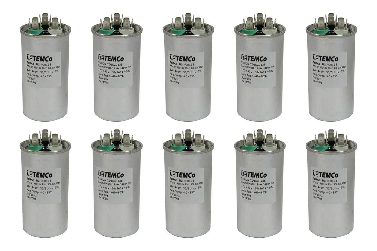 10 Pack 30+5 uF Dual Run Capacitors for HVAC Applications
