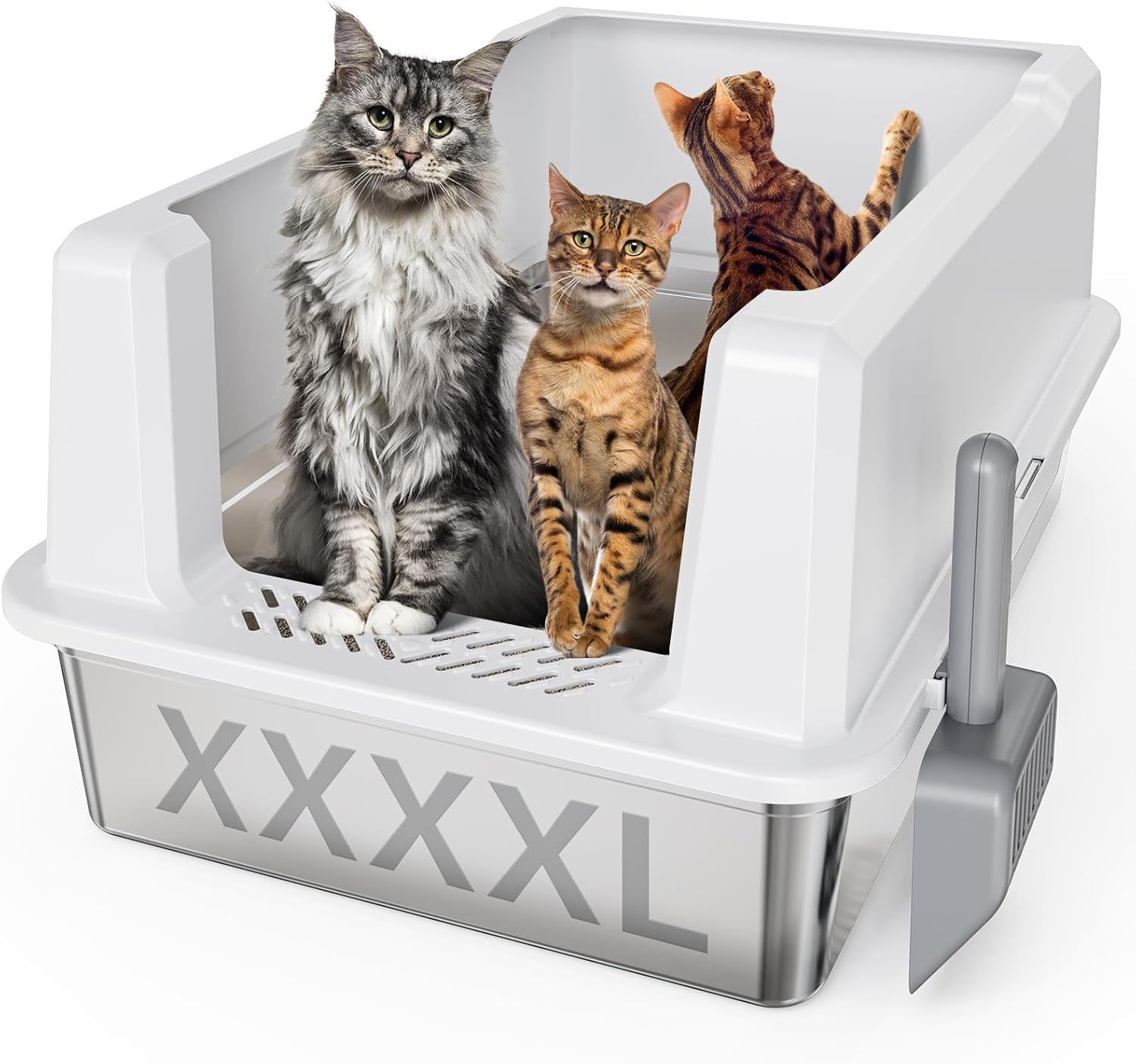 Tripamin XXL Stainless Steel Litter Box for Big Cats & More