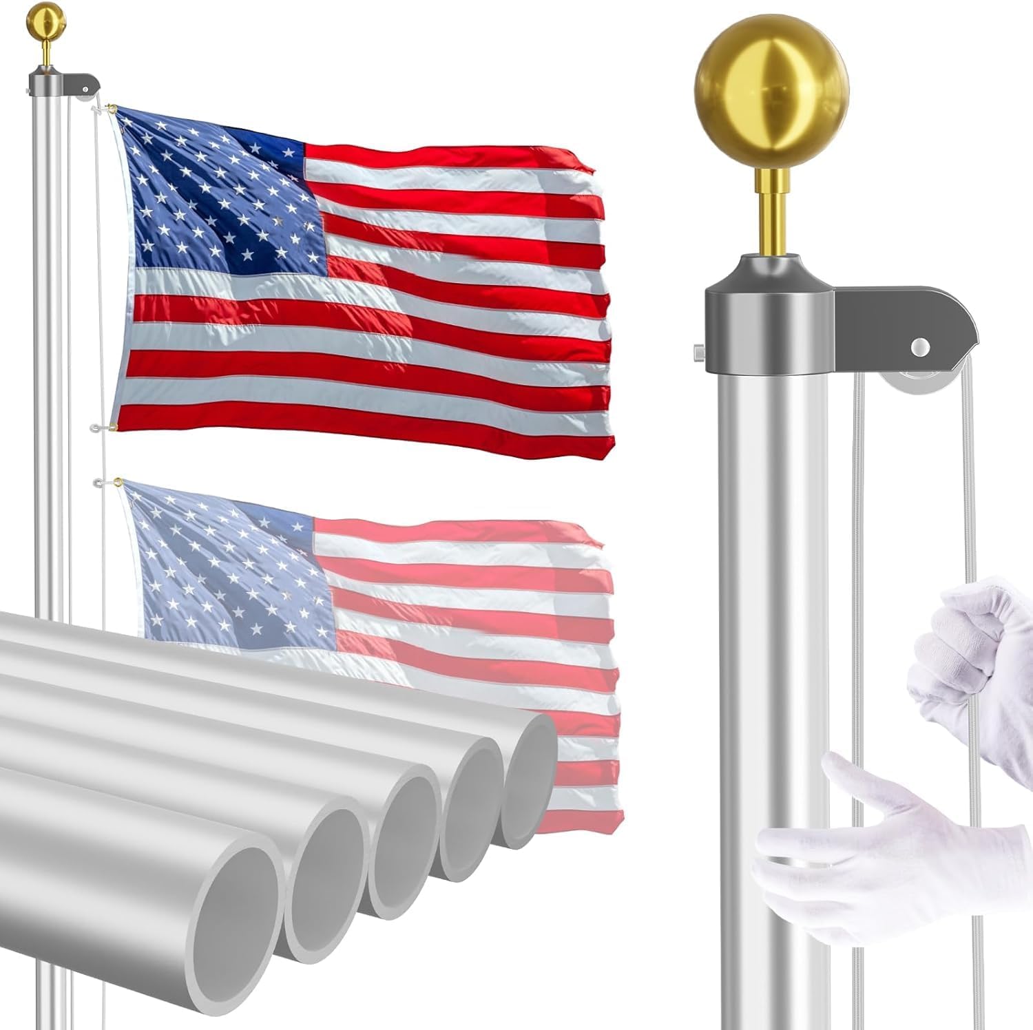 25 FT Heavy Duty Flag Pole Kit for Outdoor Use with American Flag