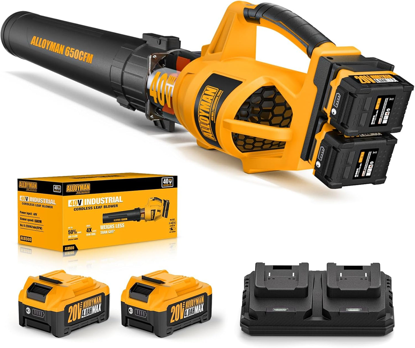 ALLOYMAN 40V Max Cordless Leaf Blower with Dual Battery Power