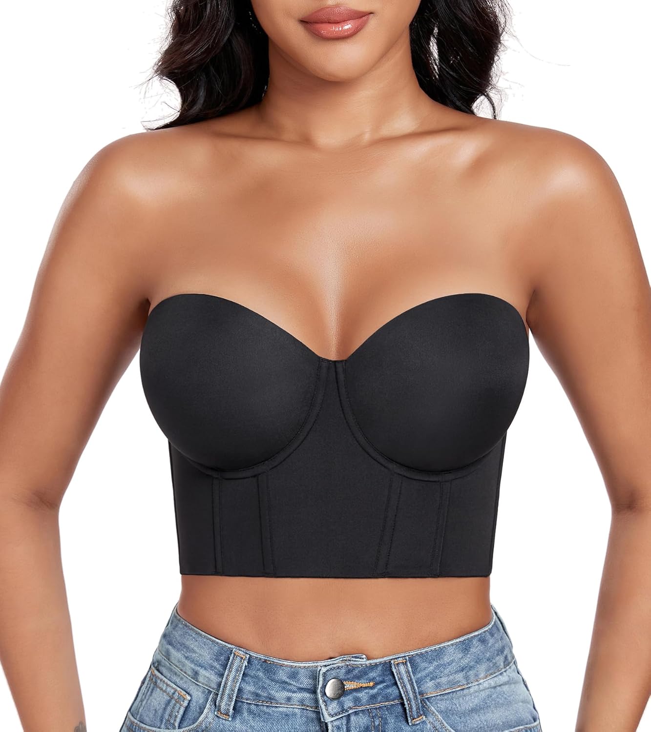 DotVol Women's Longline Strapless Corset Bra for Full Figure