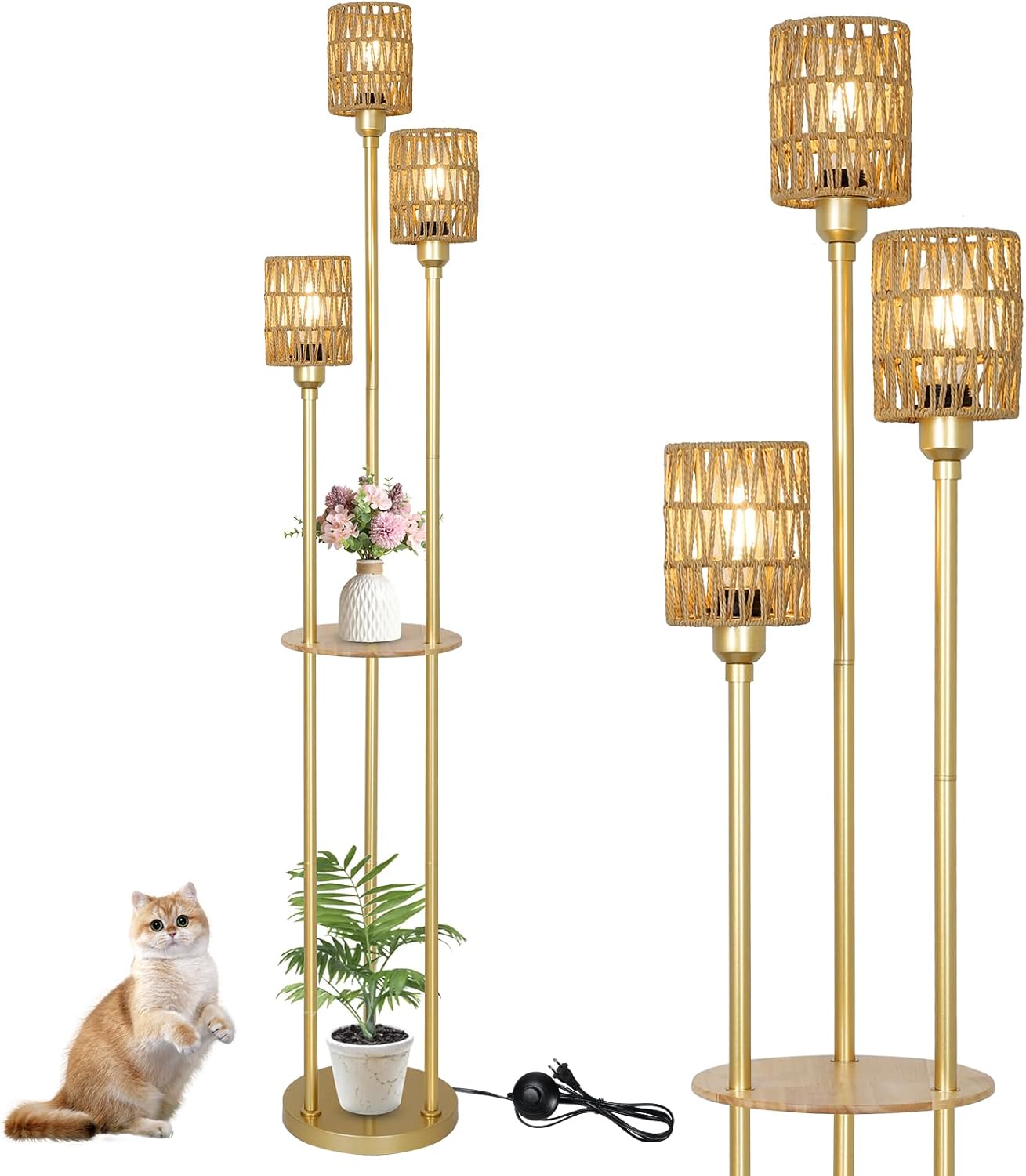 Boho Floor Lamp with Shelves for Rustic and Modern Spaces