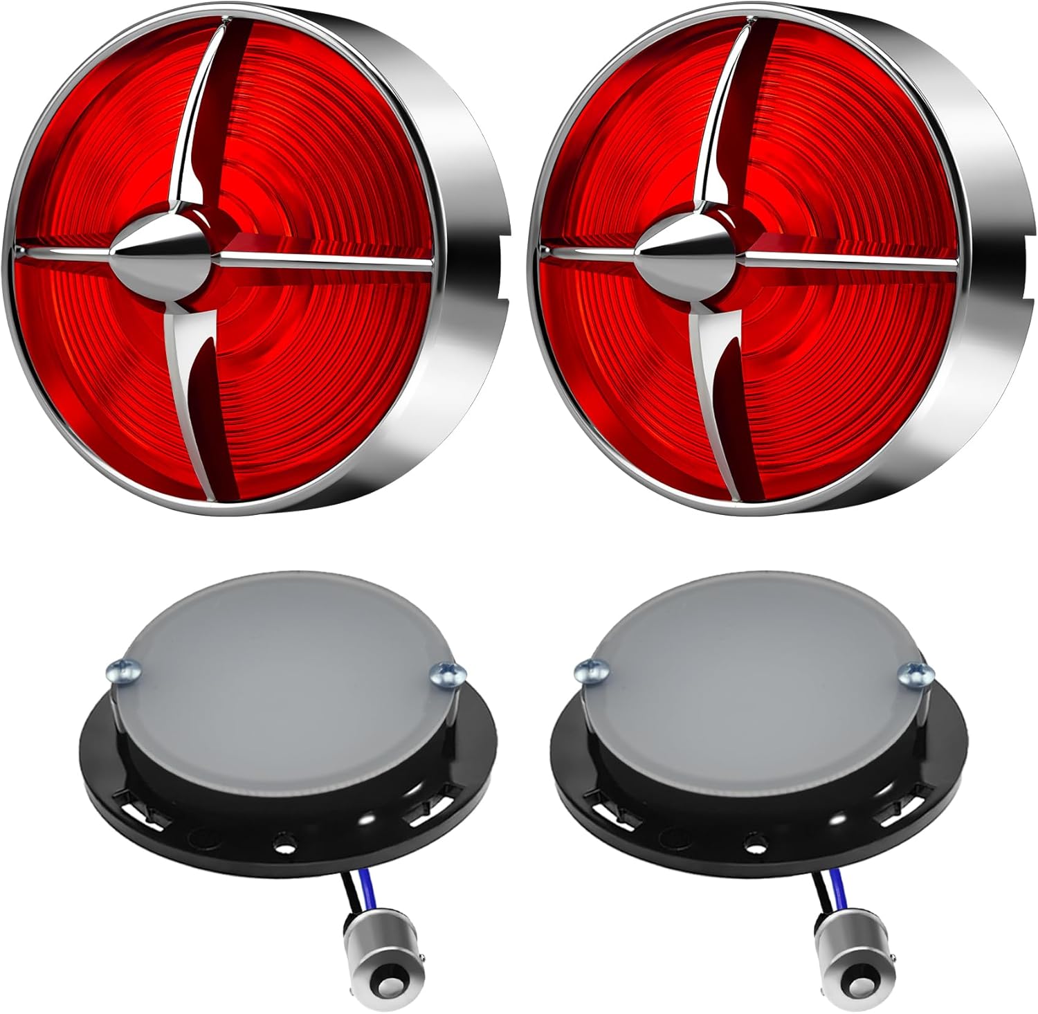 Motorcycle 1156 LED Turn Signals with 3 1/4in Red Lens Covers