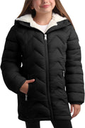 DKNY Girls Puffer Jacket - Sherpa Lined Glacier Shield Mid Length