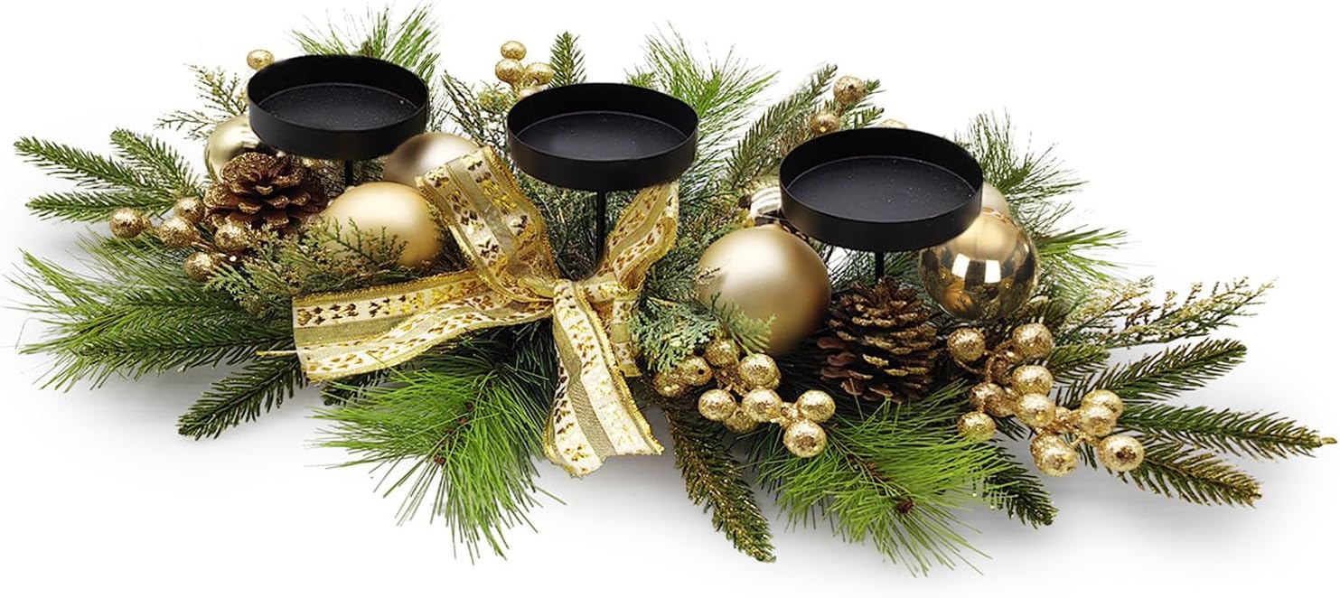 Christmas Table Centerpieces with Golden Bowknot and Ornaments