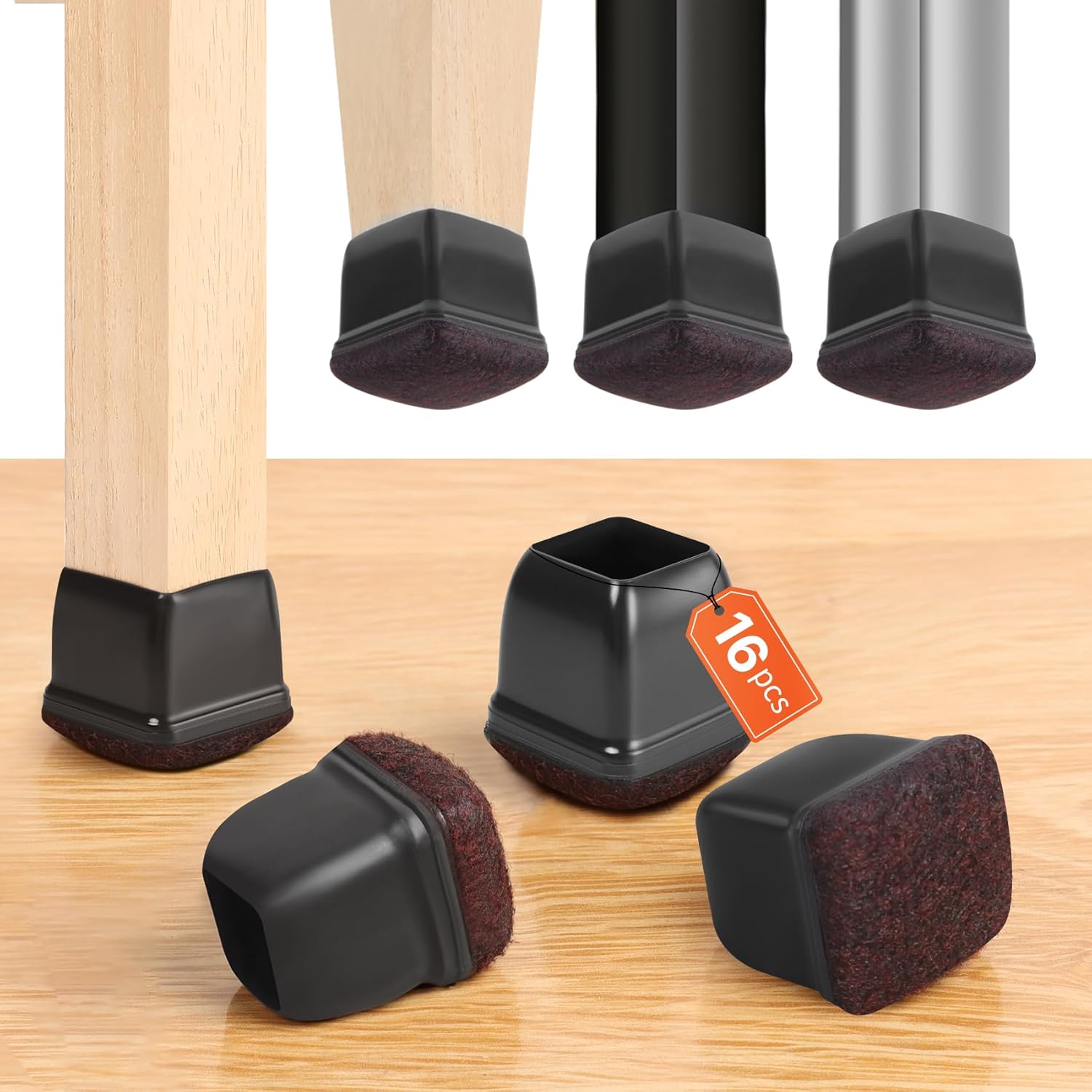 16PCS Black Chair Leg Caps - Anti-Scratch Floor Protectors