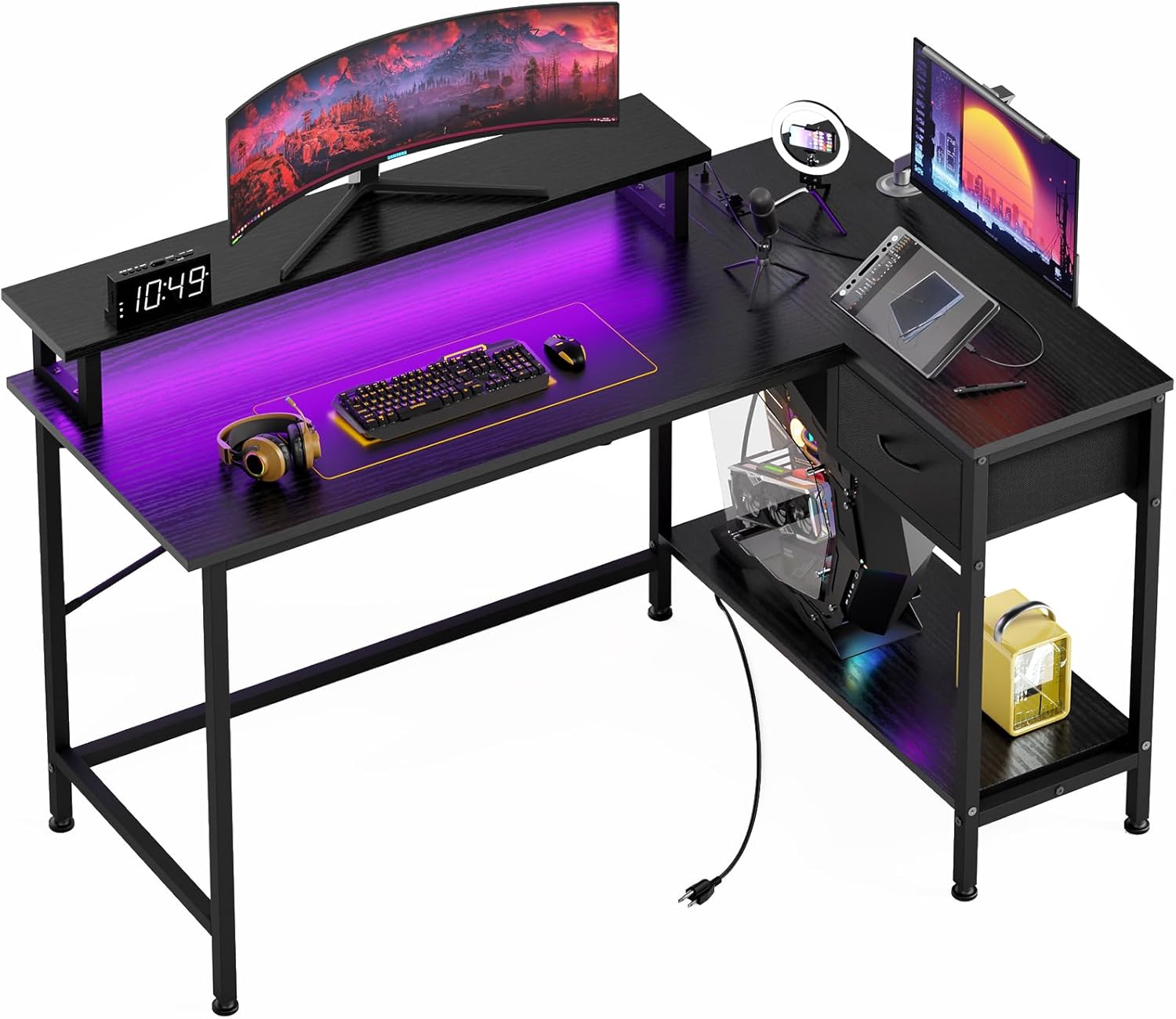 43 L-Shaped Gaming Desk with LED Lights