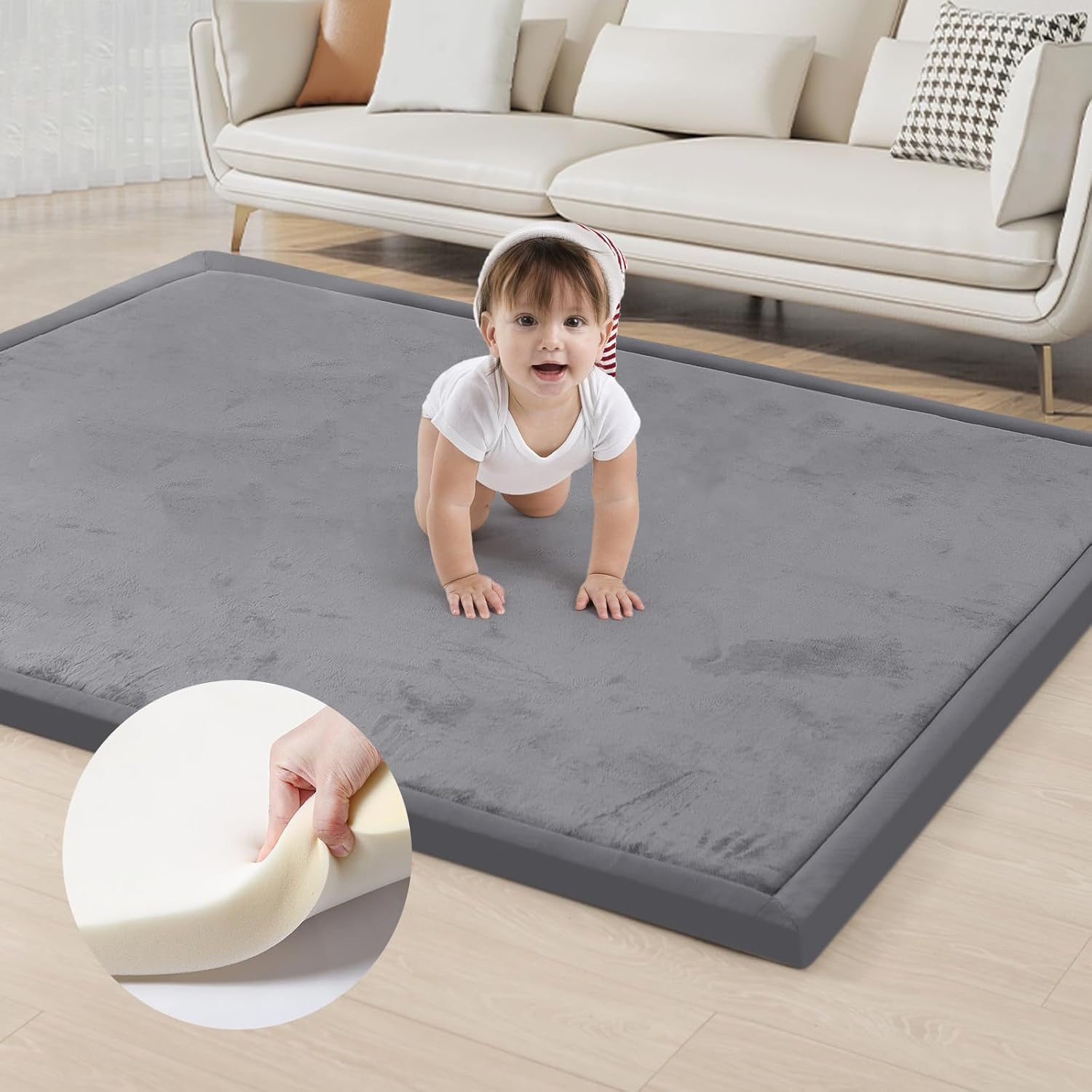 Soft Memory Foam Baby Play Mat - Non-Slip Bottom