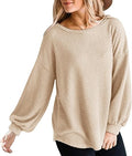 MEROKEETY Womens Long Balloon Sleeve Waffle Knit Oversized Sweater