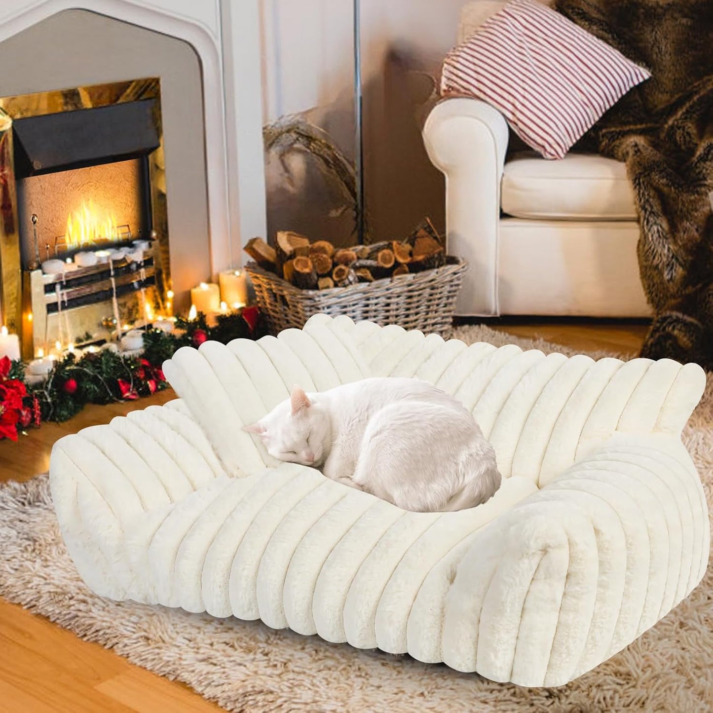 Cute Cat Couch Bed for Indoor Cats with Premium Soft Fleece