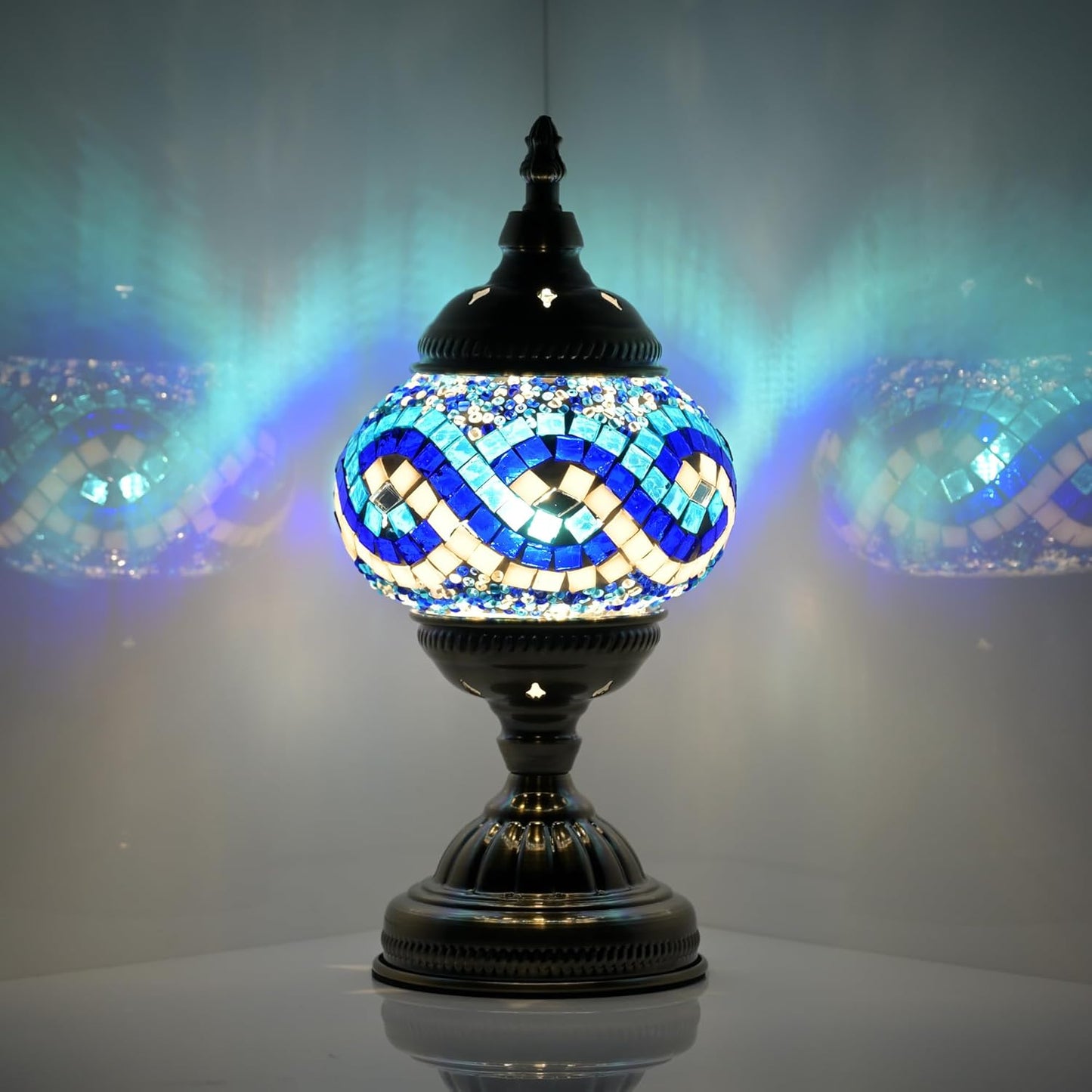 Turkish Moroccan Table Lamp with Handmade Mosaic Glass Shade