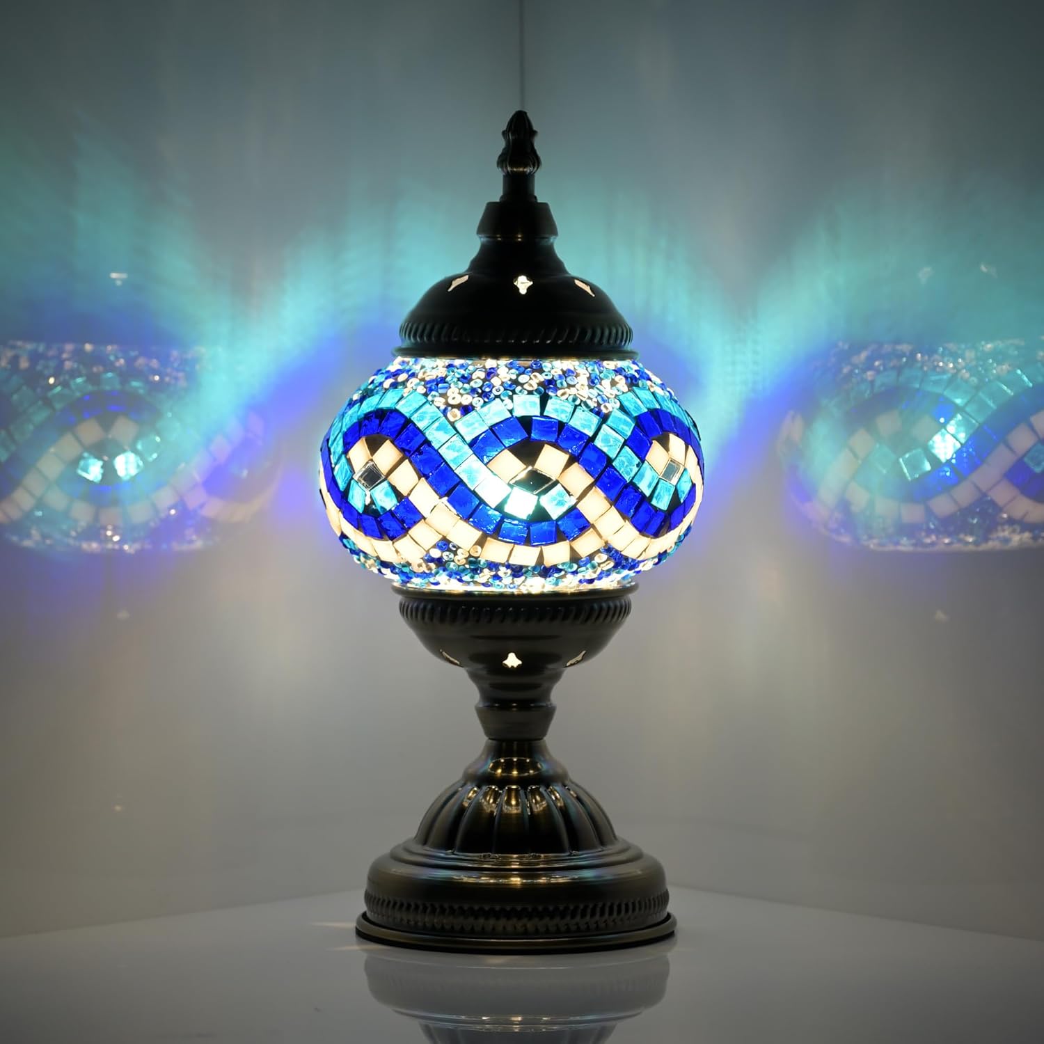 Turkish Moroccan Table Lamp with Handmade Mosaic Glass Shade