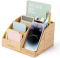 Bamboo Pen Holder Desk Organizer with Fast Wireless Charging - Natural