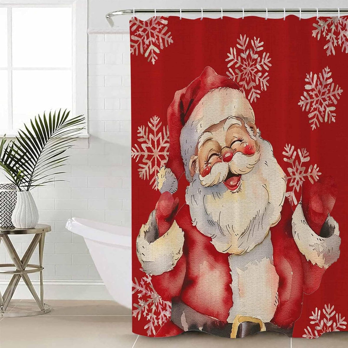 Christmas Shower Curtain Set - Waterproof Snowflake Design, 72x84 Inches, 12 Hooks, for Festive Bath Decor by Huotupsine