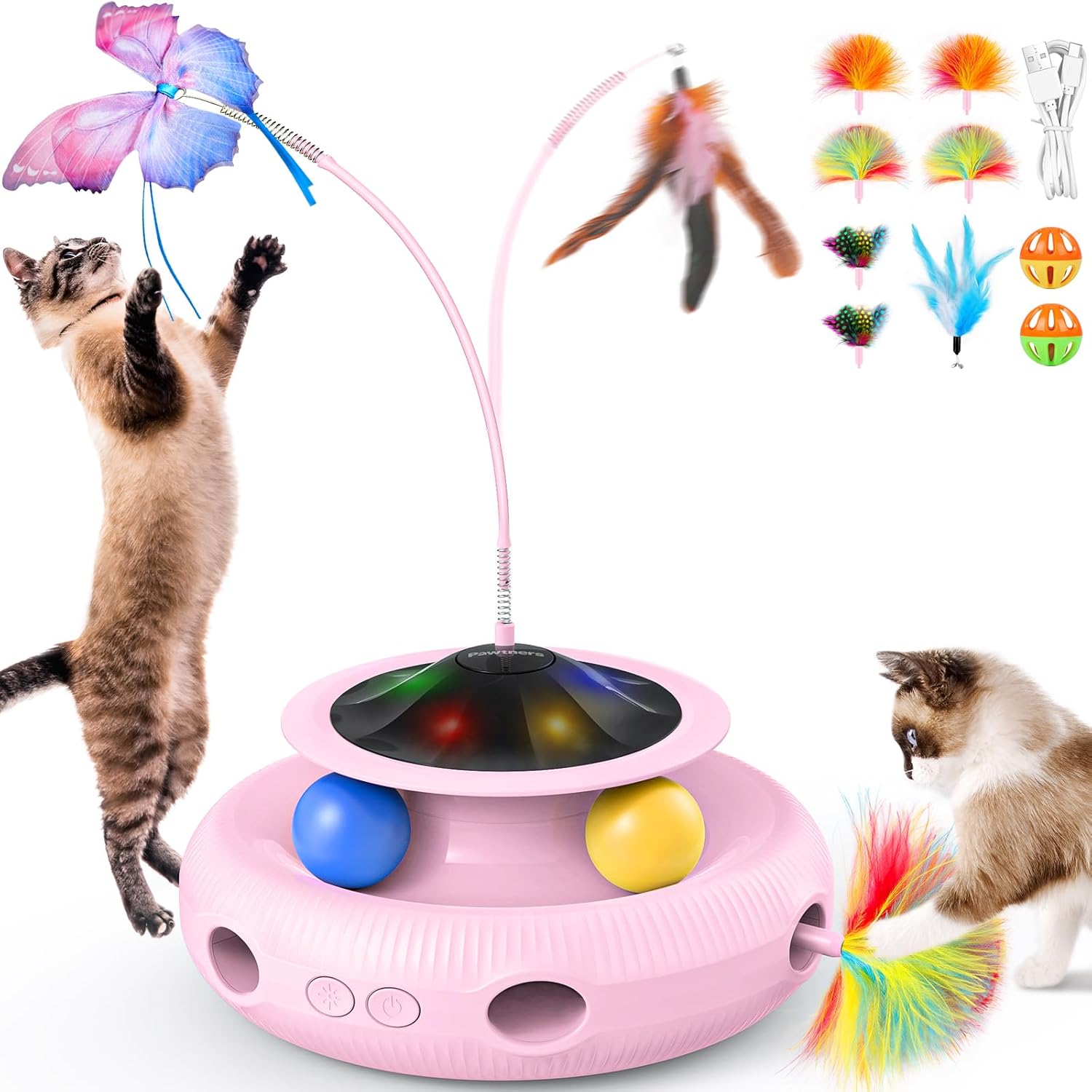 Pawtners 4 in 1 Interactive Cat Toy for Indoor Cats Fun