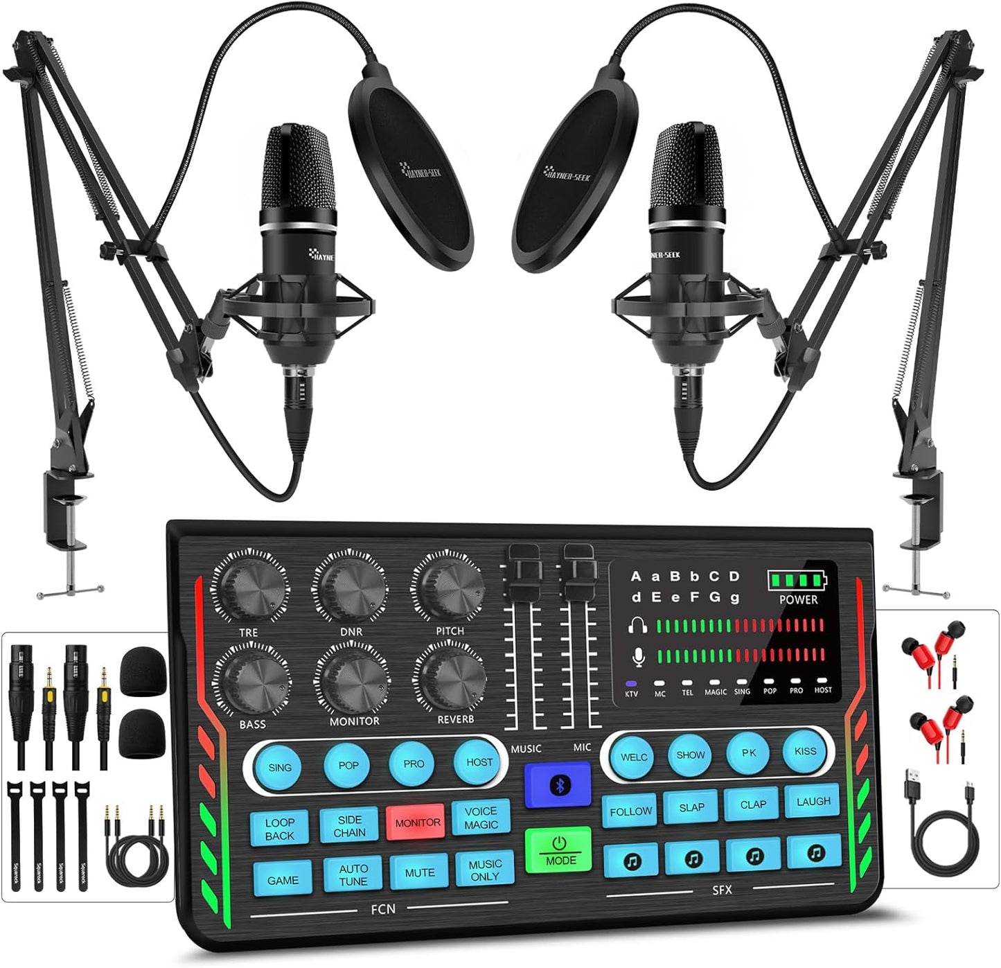 Podcast Equipment Bundle for 2 with DJ Mixer and Microphones
