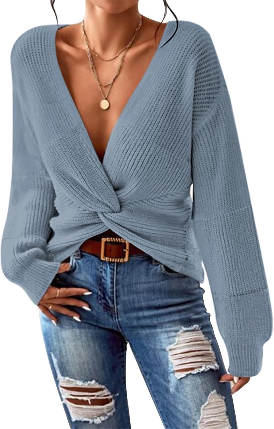 Pink Queen Women's Casual Pullover Sweater with Twist Knot Design