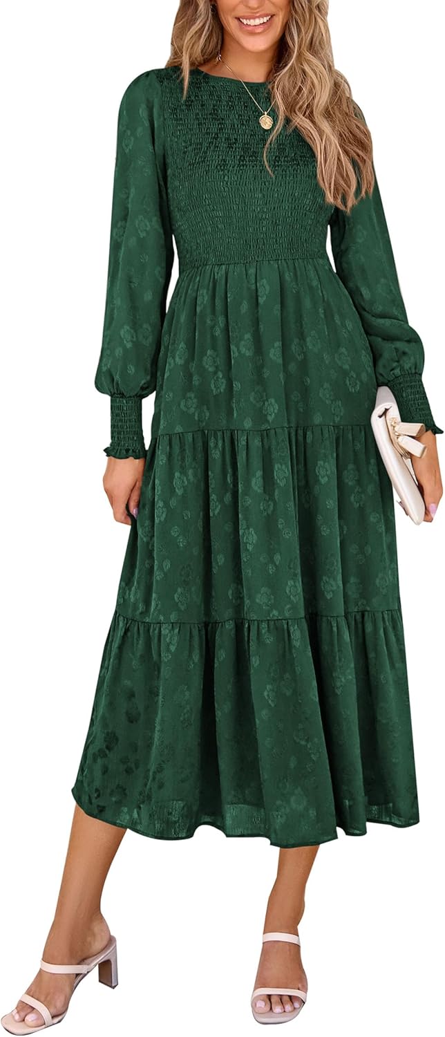 PRETTYGARDEN Women's Long Sleeve Floral Midi Dress with Pockets