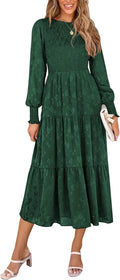 PRETTYGARDEN Women's Midi Floral Dress - Flowy Smocked Fit