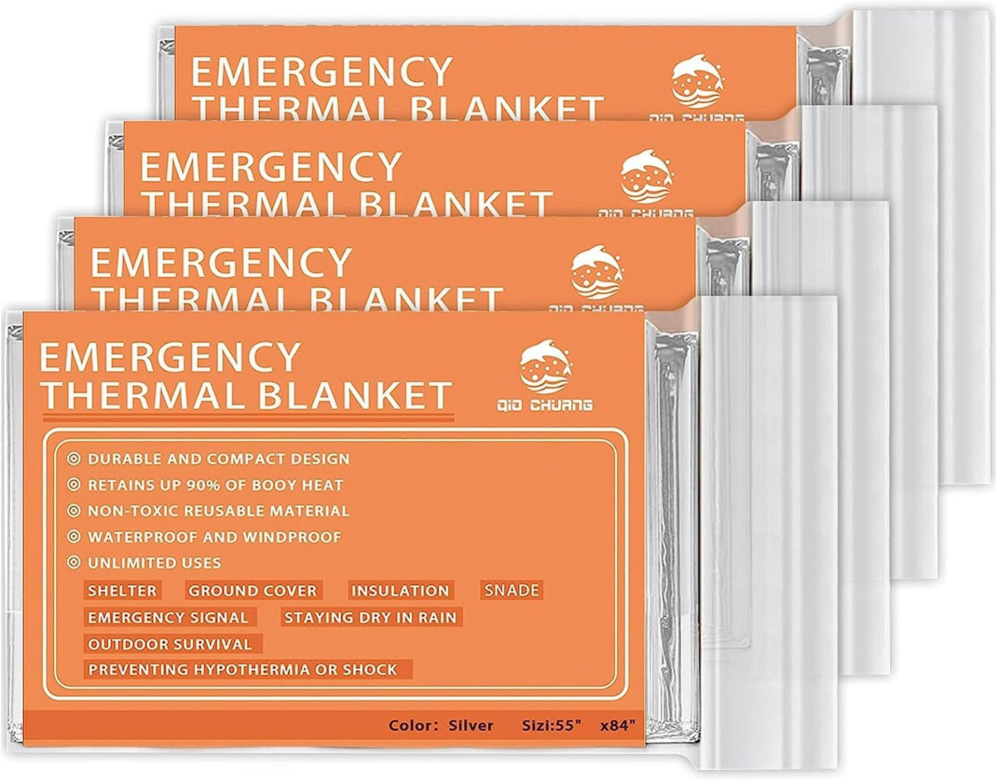4-Pack Emergency Thermal Blankets - Ultimate Survival Essential
