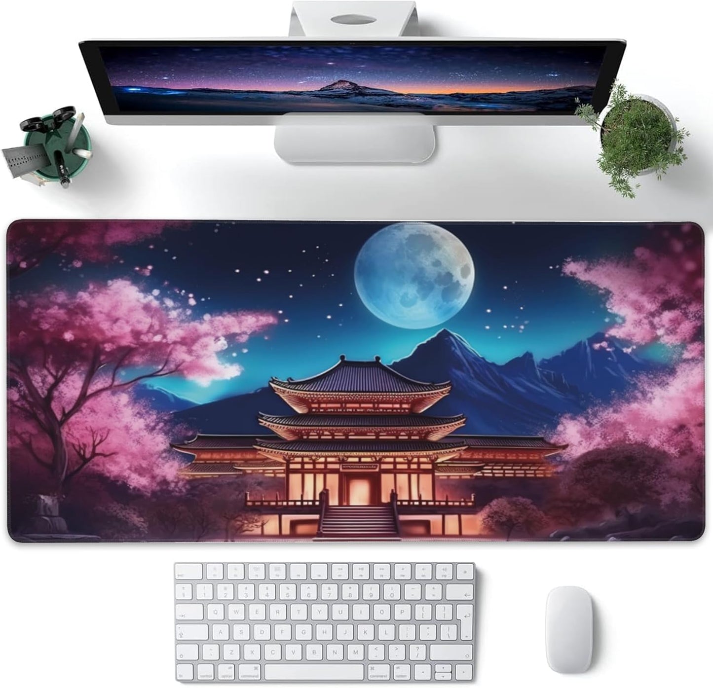 Japanese Sakura Full Moon XXL Gaming Mouse Pad - Non-Slip, Extended Desk Mat 35.4x15.7