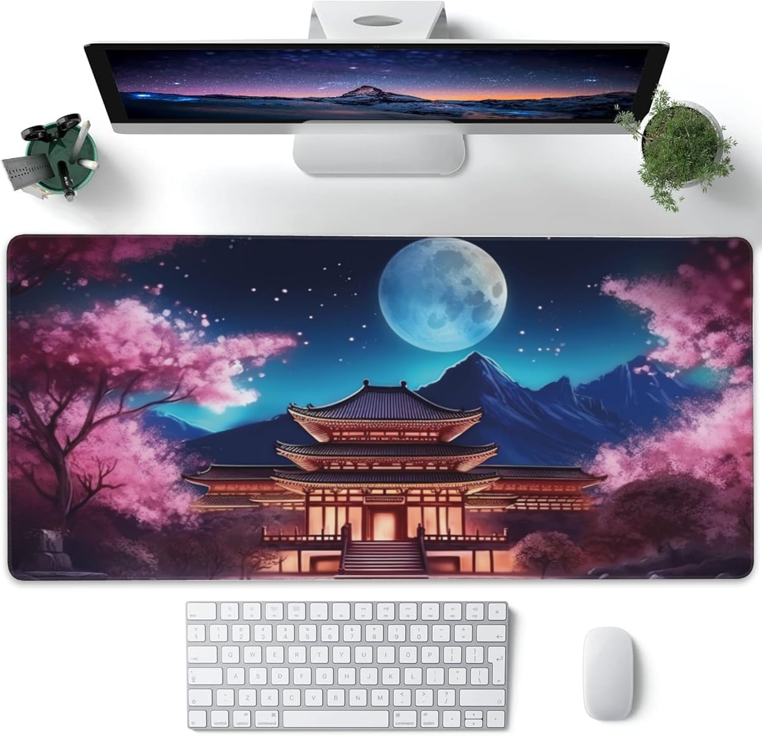 Japanese Sakura Full Moon XXL Gaming Mouse Pad - Non-Slip, Extended Desk Mat 35.4x15.7