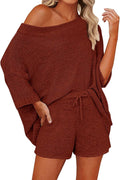 Mafulus Womens Off Shoulder Knit Top and Shorts Set - Comfortable