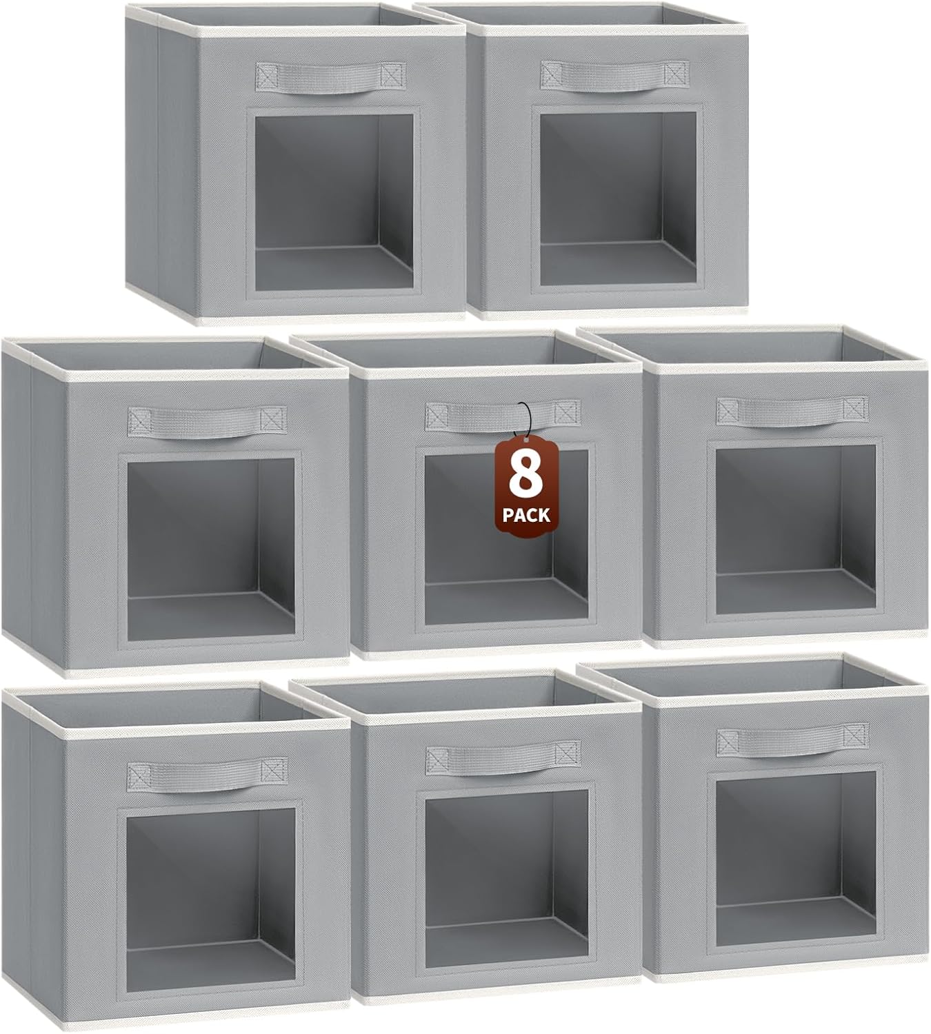 Bins for Closet Organization - Set of 8 Grey Storage Cubes