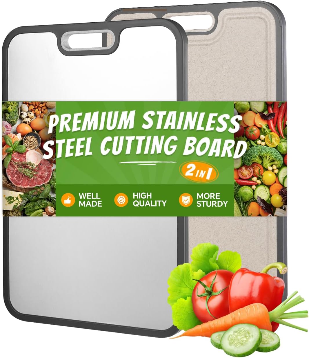 Stainless Steel Cutting Board for Women and Elderly - 2-in-1 Design