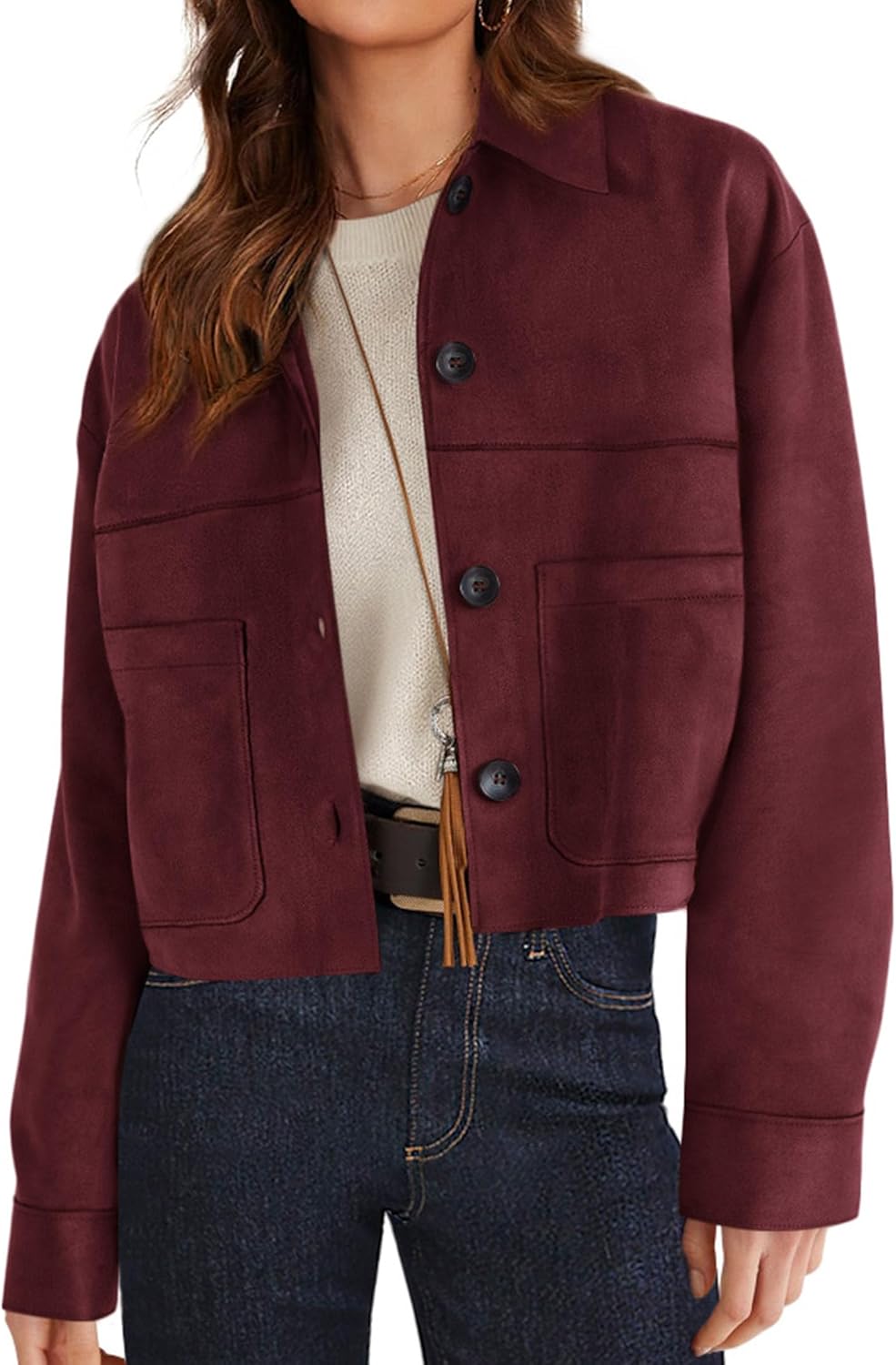PRETTYGARDEN Women's Faux Suede Cropped Jacket for Fall Fashion