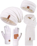 Womens Winter Beanie Hat Scarf Gloves Headband Set - Warm 4-Piece Gift