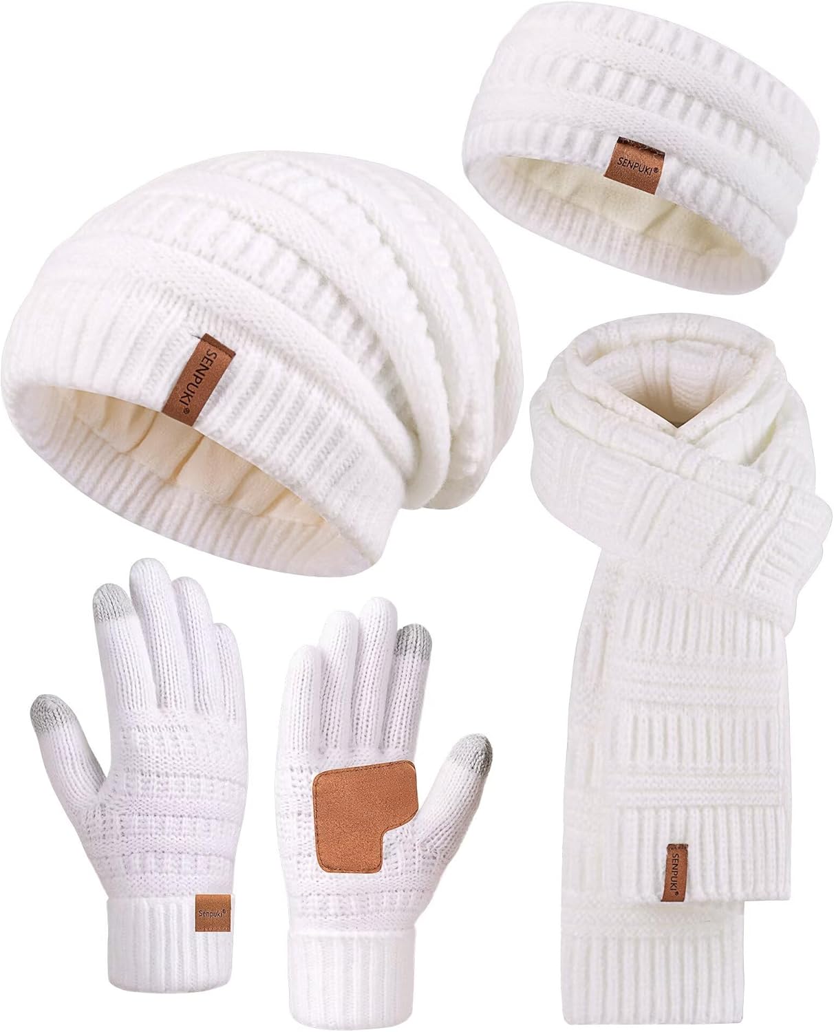 Womens Winter Beanie Hat Scarf Gloves Headband Set for Cold Days