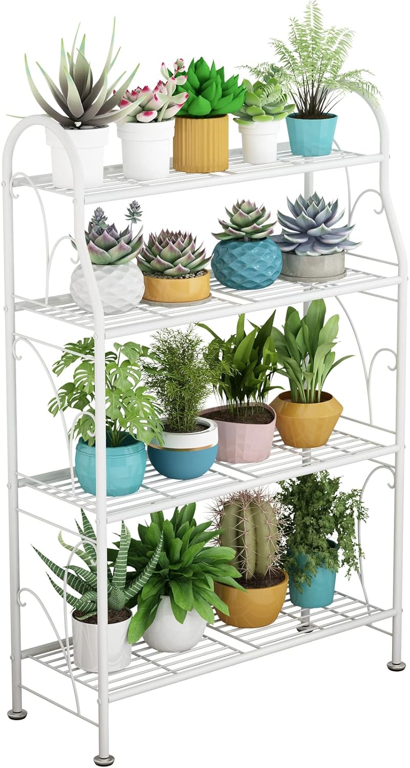 SORCEDAS 4 Tier Metal Corner Plant Stand for Indoor Outdoor Use