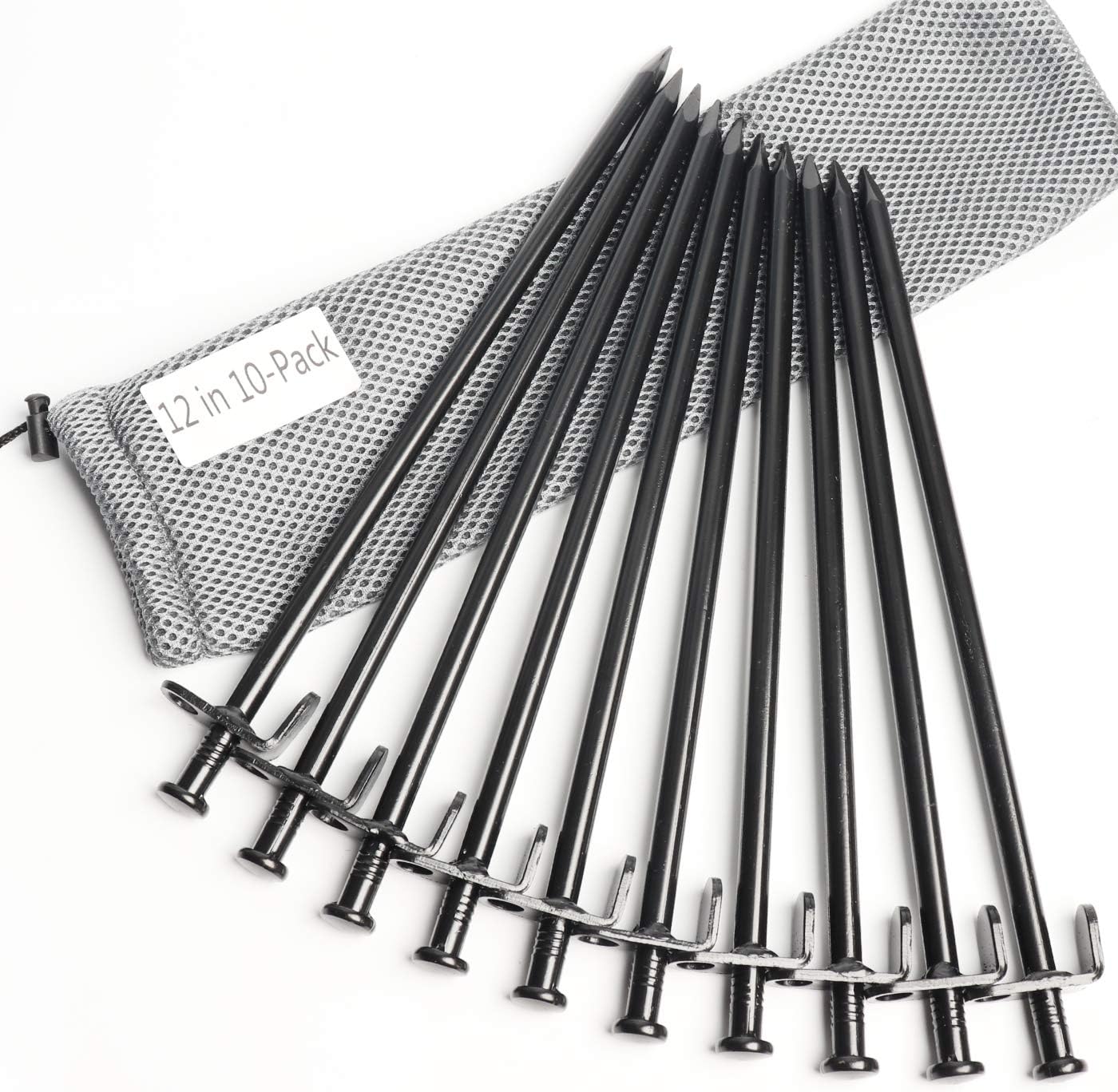 Unbreakable 12 Steel Tent Stakes - Set of 10