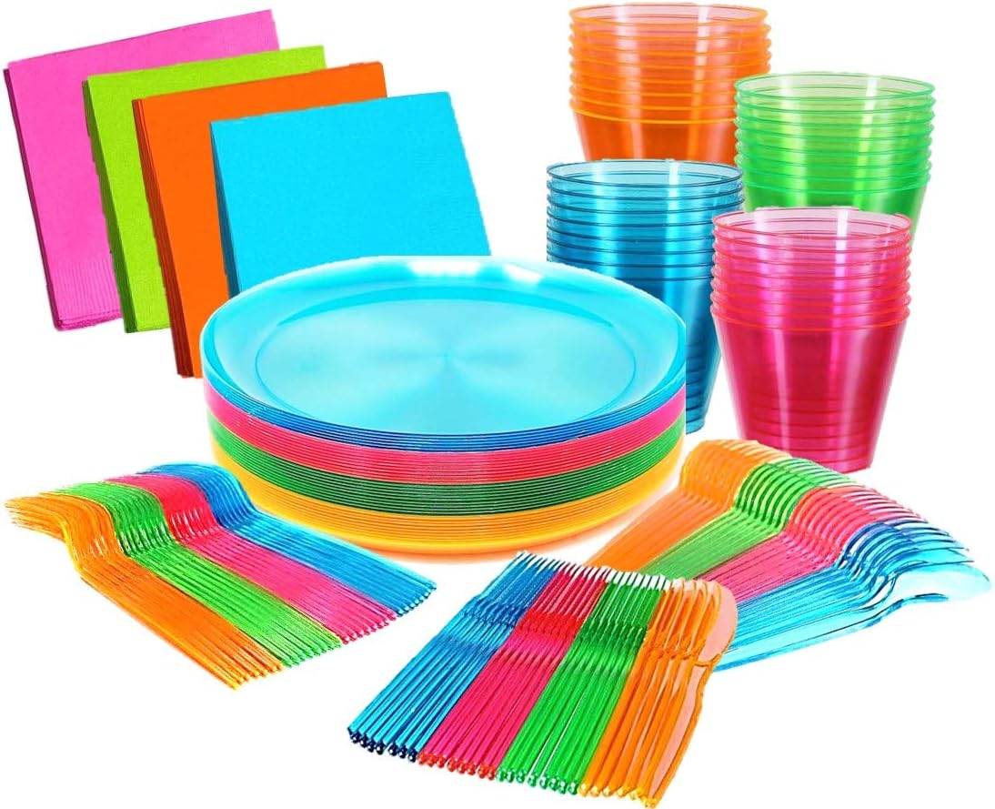 Kedudes Neon Glow Party Supplies for 32 Guests - Complete Set