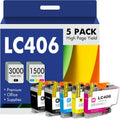 LC406 LC406XL Ink Cartridges for Brother Printer 5-Pack - High Yield