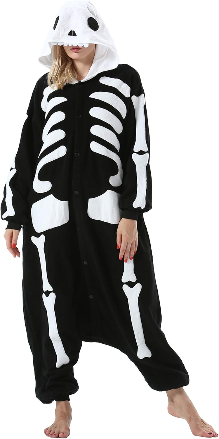 DarkCom Skeleton Onesie Halloween Costume for Adults and Kids