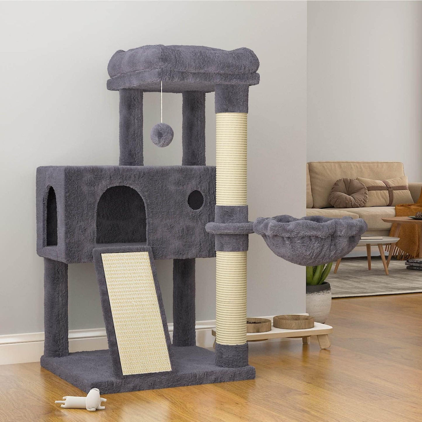 SHA CERLIN Cat Tree 36 Inches Tower with Hammock for Kittens