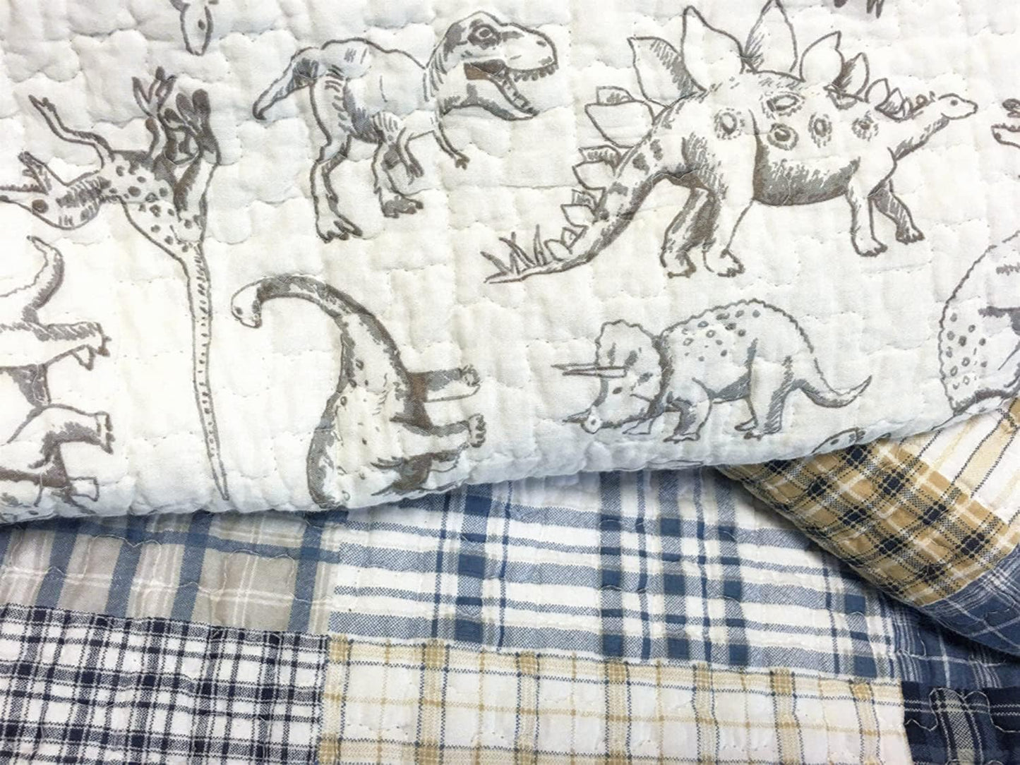 Cozy Line Home Fashions Dinosaur Plaid Navy Blue Bedding Set