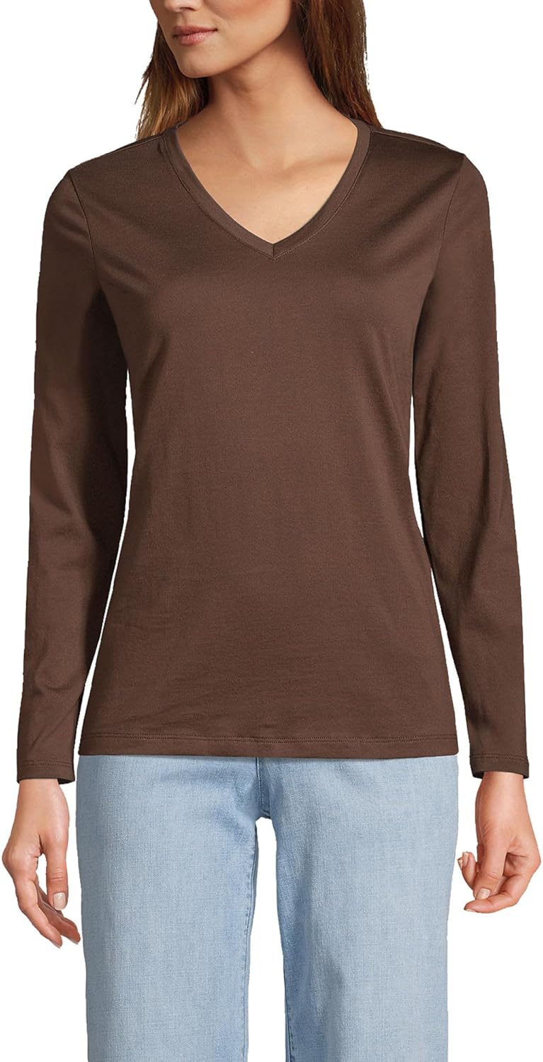 Supima Cotton Long Sleeve V-Neck T-Shirt for Women - Relaxed Fit