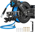 Retractable Air Hose Reel 50ft x 3/8in Hybrid Hose - Heavy Duty Auto