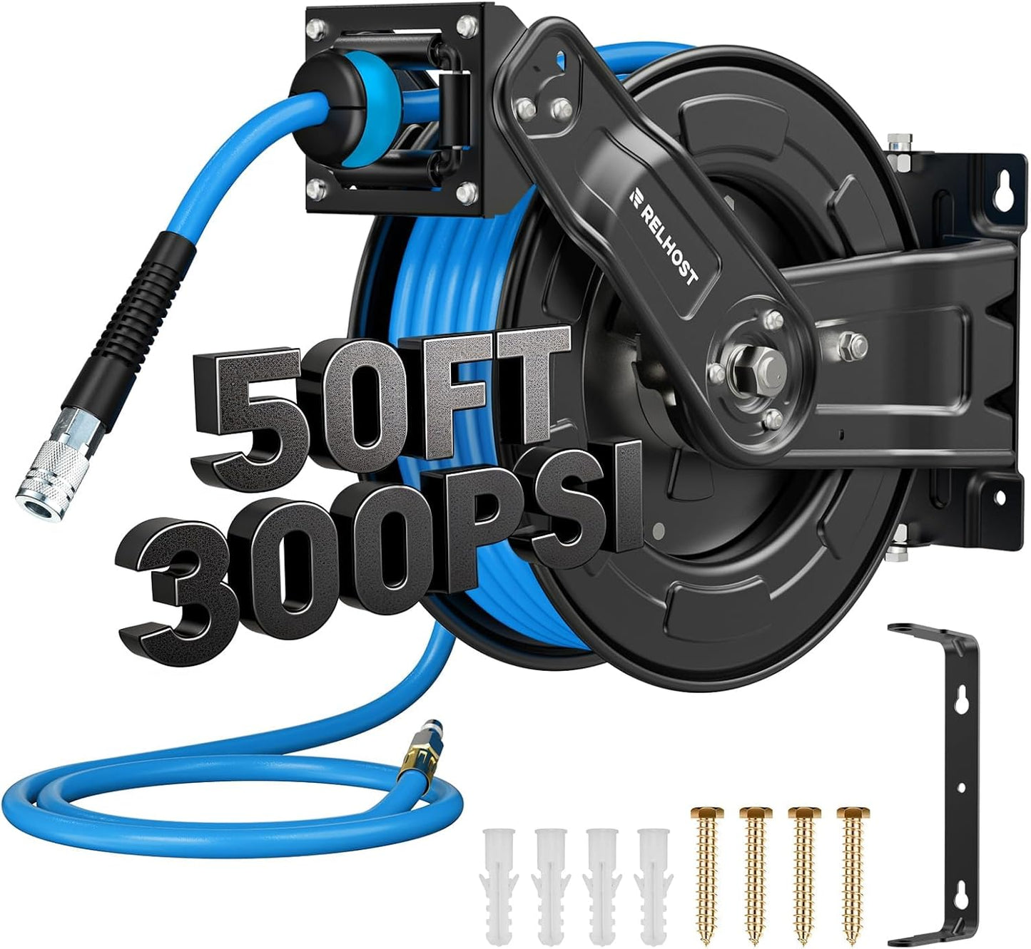 Retractable Air Hose Reel with 50ft Hybrid Hose for Workshops