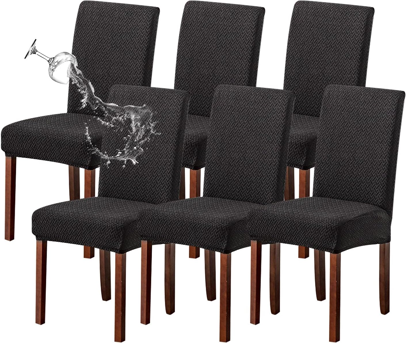 Genina Waterproof Chair Covers for Dining Room - 6 Pack Black