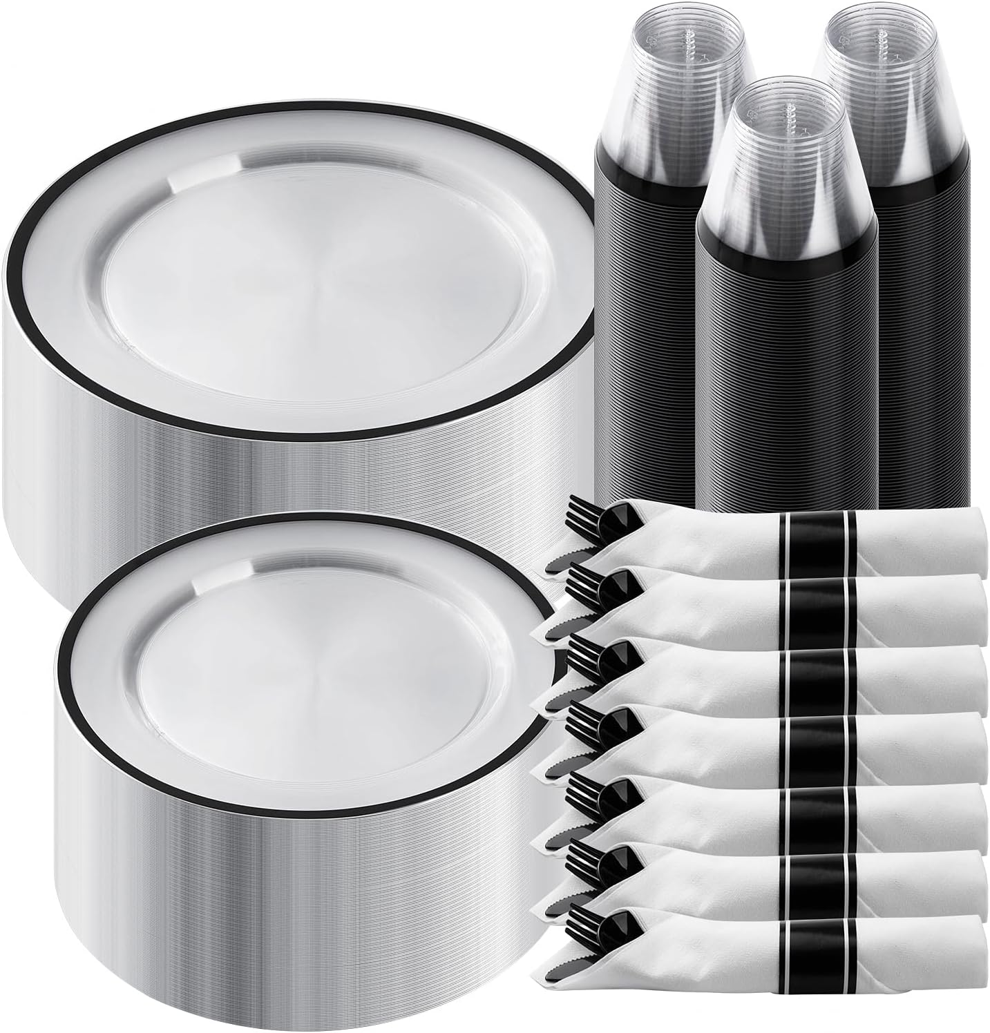 Goodluck 350 Piece Black Plastic Dinnerware Set for Parties