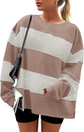 Women's Oversized Striped Crewneck Sweatshirt - Loose Fit Pullover