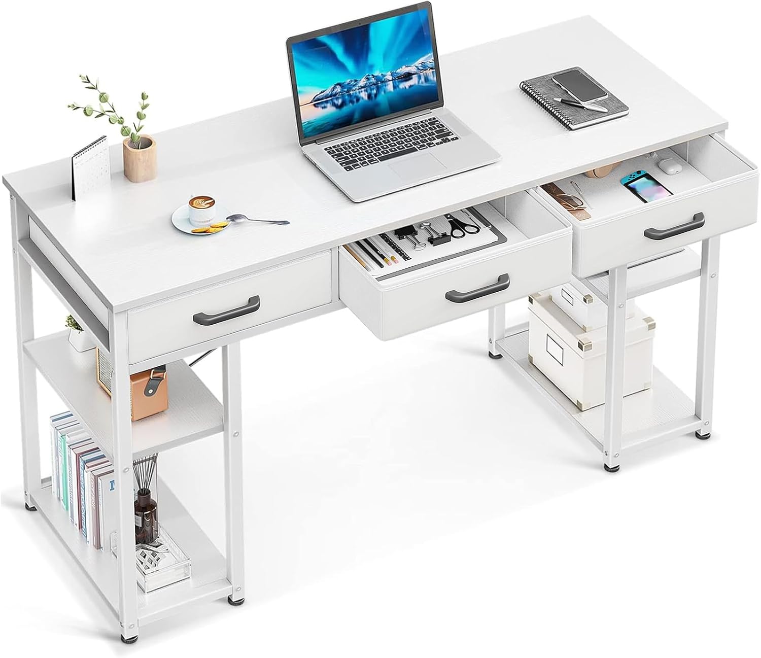 Modern White Desk with Storage: ODK 48x16