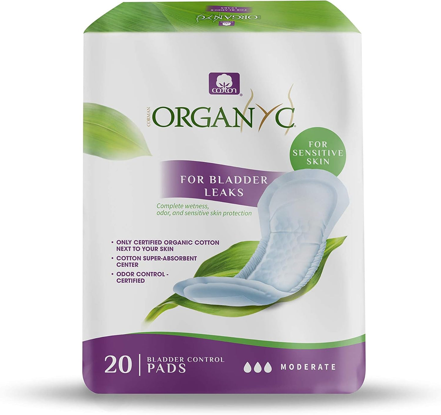 Organyc 100% Organic Cotton Light Incontinence Pads for Comfort