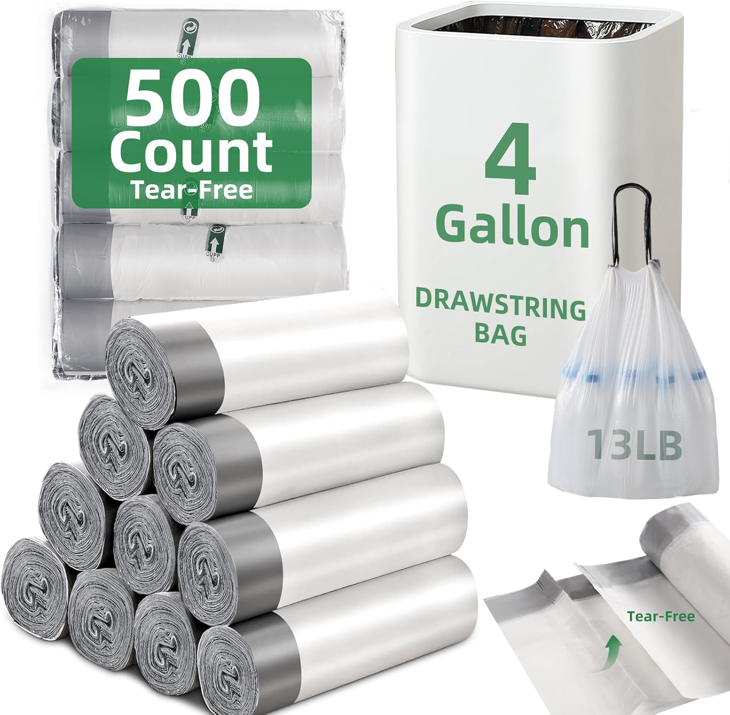 500 Counts 4 Gallon Trash Bags for Home and Office Use