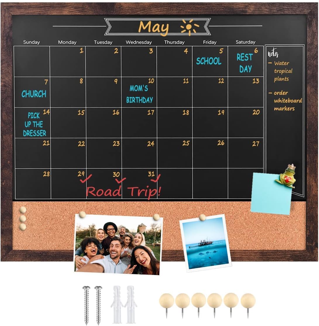 Magnetic Chalkboard Calendar and Bulletin Board for Home Office
